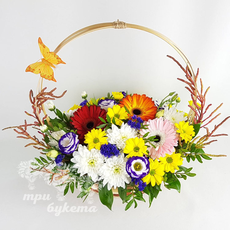 Корзина гербер и хризантем (вид сверху)