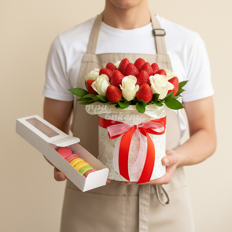 10 макарун с розами и клубникой