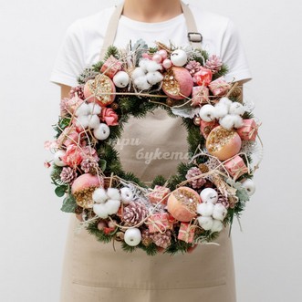 Венок новогодний розовый Венок новогодний розовый